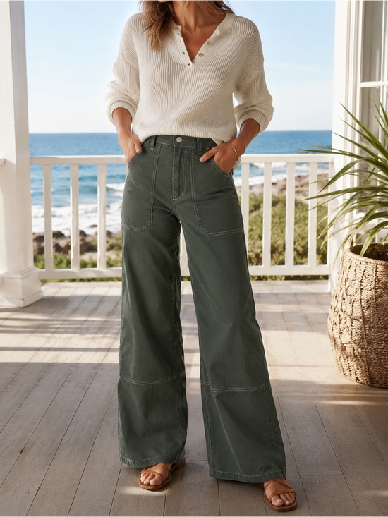 Anthropologie Denim - Maeve Anthropologie Olive Wide Leg Utility Carpenter Pants 25 Old Money Luxury